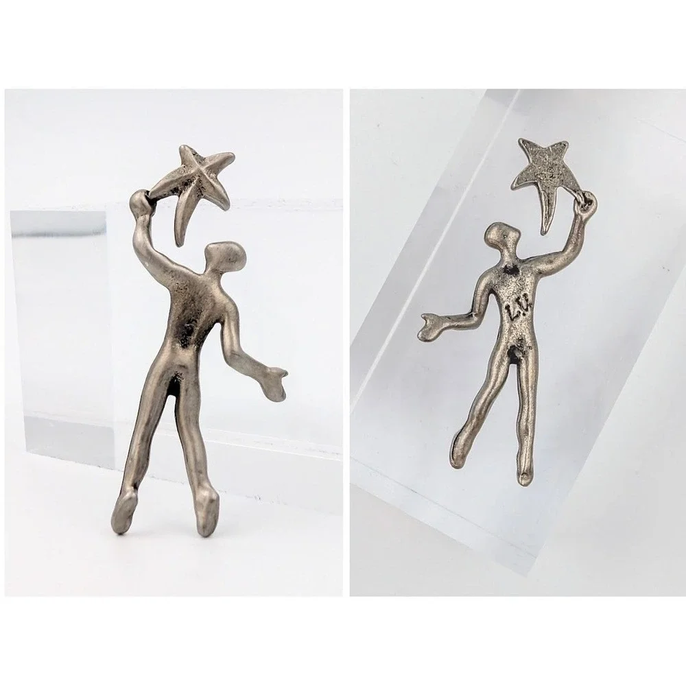 VTG L.U. Reach For The Stars Abstract Figure Lapel Pin Silver‎ Tone Novelty